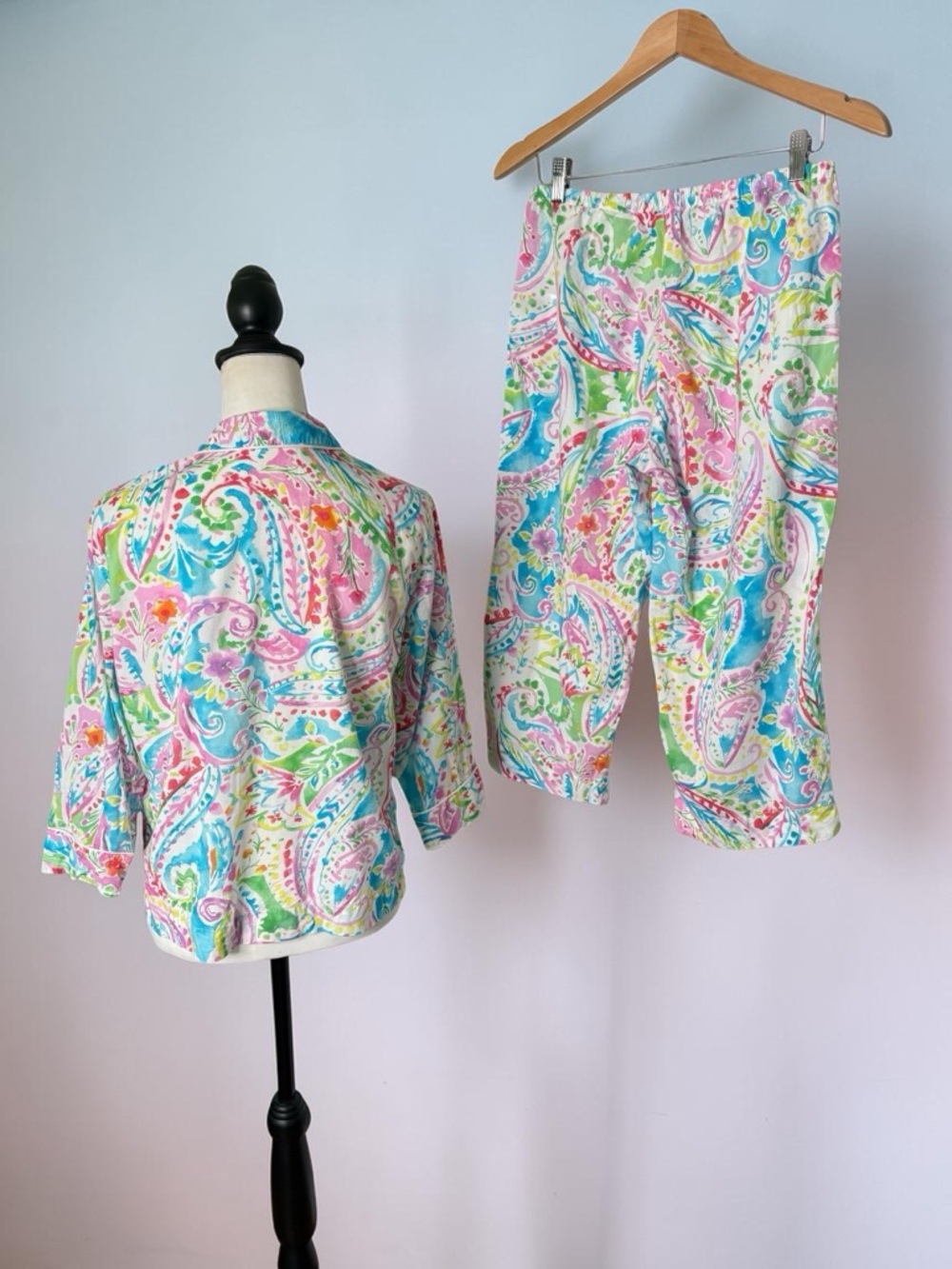 Ralph Lauren Black Label Rainbow Paisley Crop Pajama Set • PM Petite Medium - Picture 2 of 15